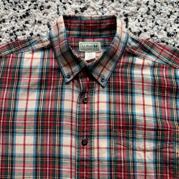 L.L. Bean Men’s Red White Green Plaid Long Sleeve Button Down Shirt Large - REG - Picture 5 of 12